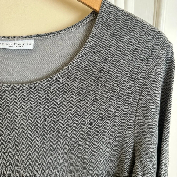 Bryn Walker XL Gray Knit Chevron Print Tunic Top Siro Rayon Stretchy Lagenlook - Picture 5 of 6